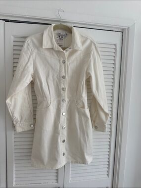 Zara Ivory Snap-Front Denim Jacket